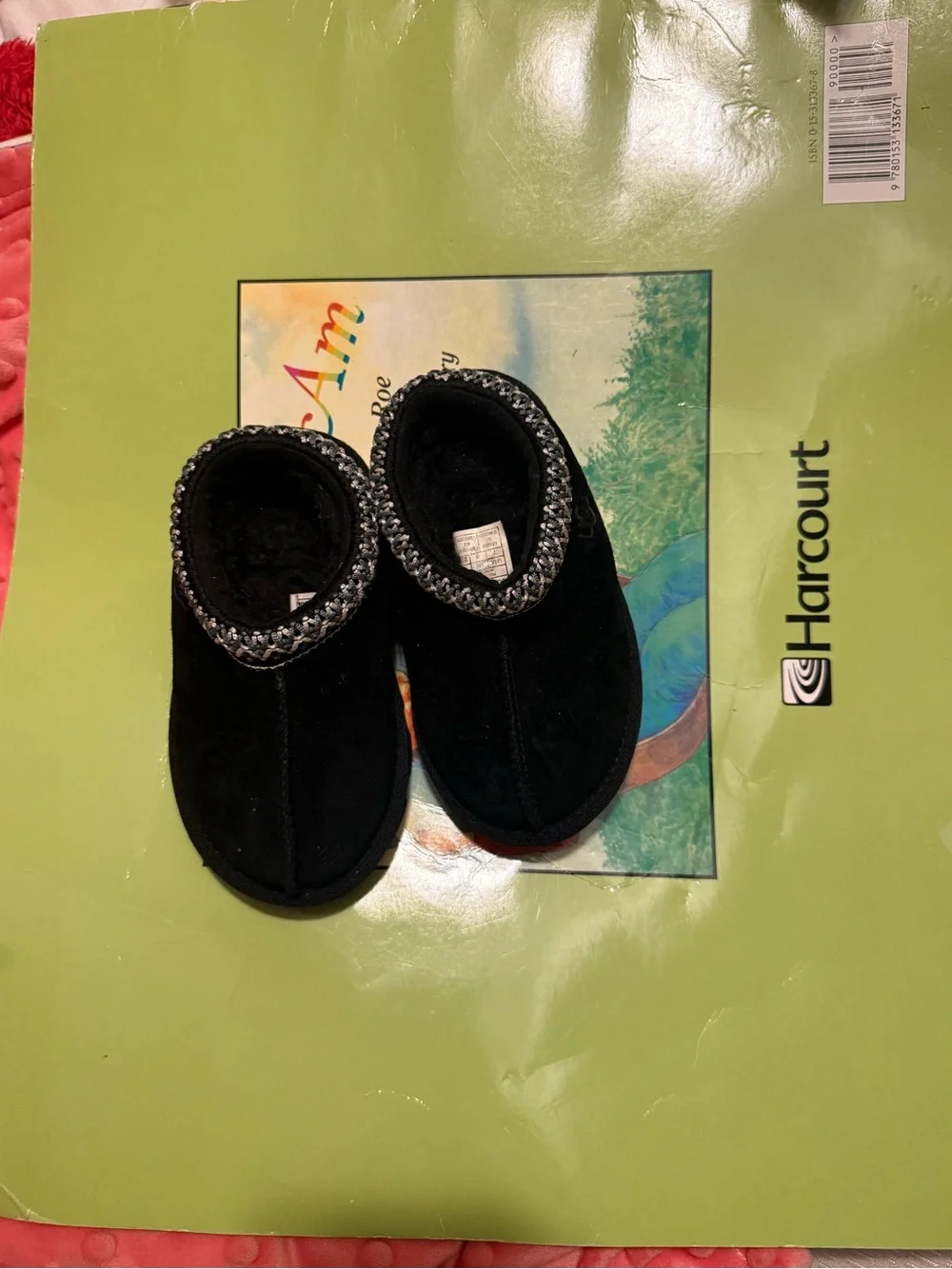 UGG Kids Black Suede Slip-On Boots with Silver Trim Toddler Size 7